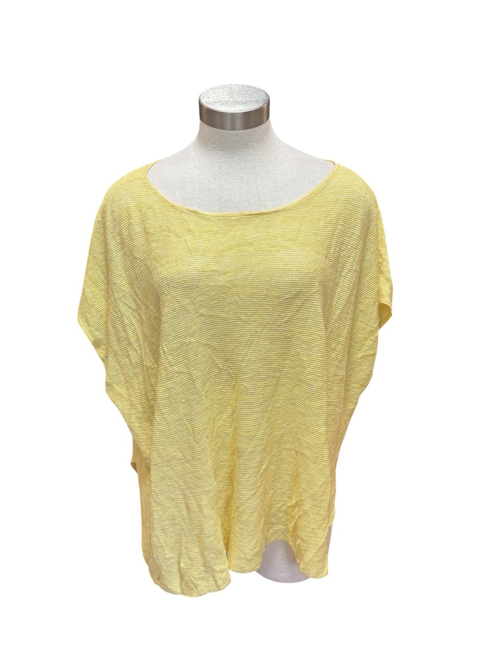 Eileen Fisher Pale Yellow Scoop-Neck Lightweight Knit Linen Tunic Boxy Sz. L